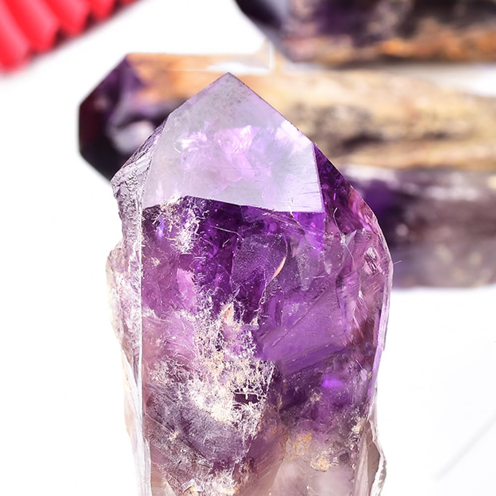 Natural Raw Amethyst Point Wand 6pcs Set- Healing Crystal Scepter with Single Terminated Cluster,Positive Energy Stone for Home Decor,Reiki,Meditation,and Spiritual Gift