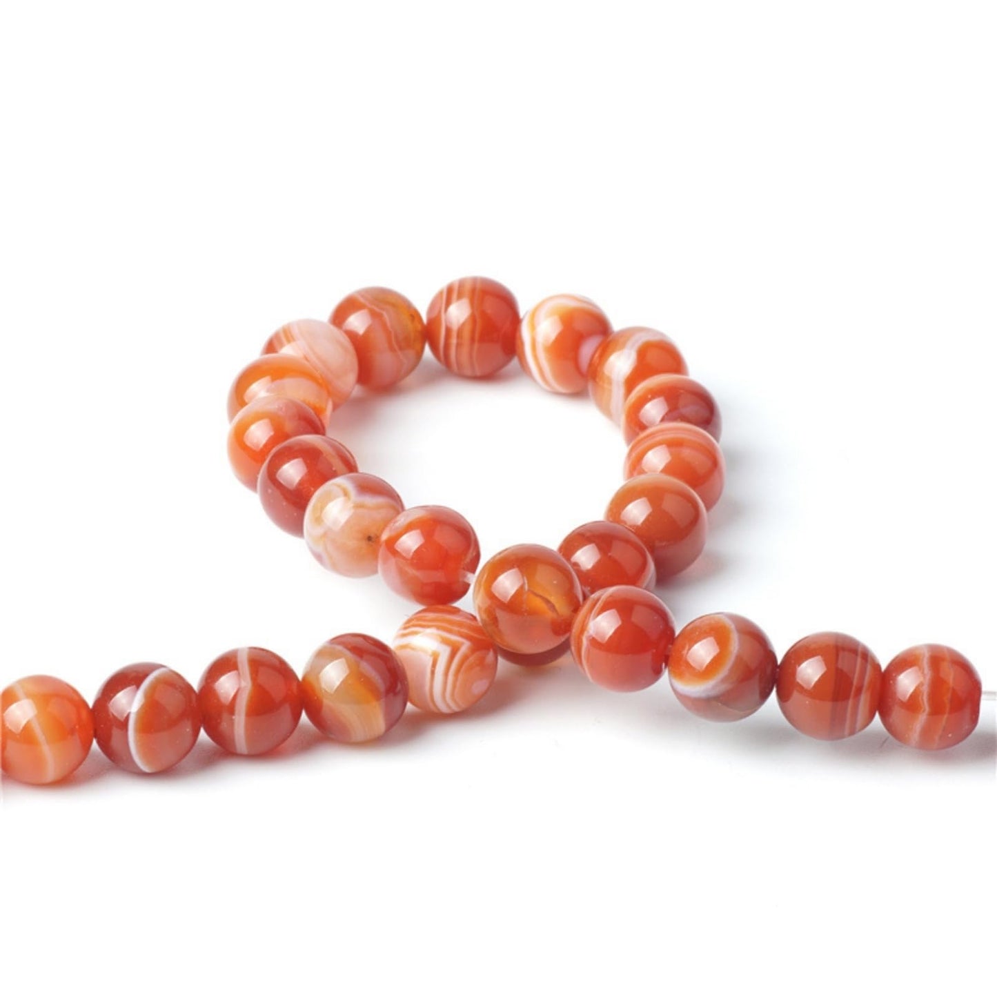 100Pcs Natural Stone 8mm Red Striped Agate Round Loose Gemstone Energy Healing Beads Hole Size 1mm DIY Smooth Beads for Bracelet Necklace Earrings Jewelry Making