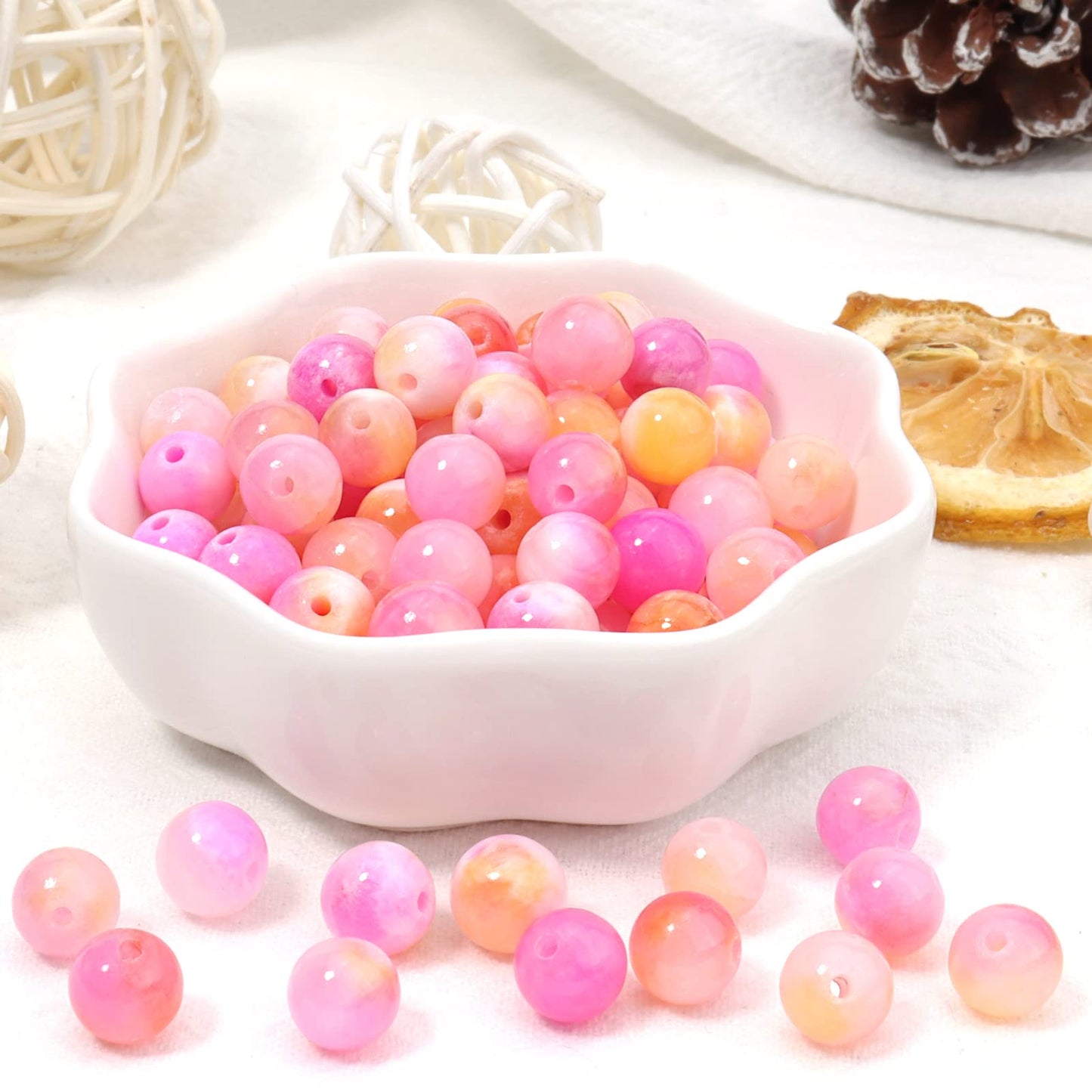 35pcs 10mm Natural Stone Beads Pink Yellow Persian Jade Beads Energy Crystal Healing Power Gemstone for Jewelry Making, DIY Bracelet Necklace