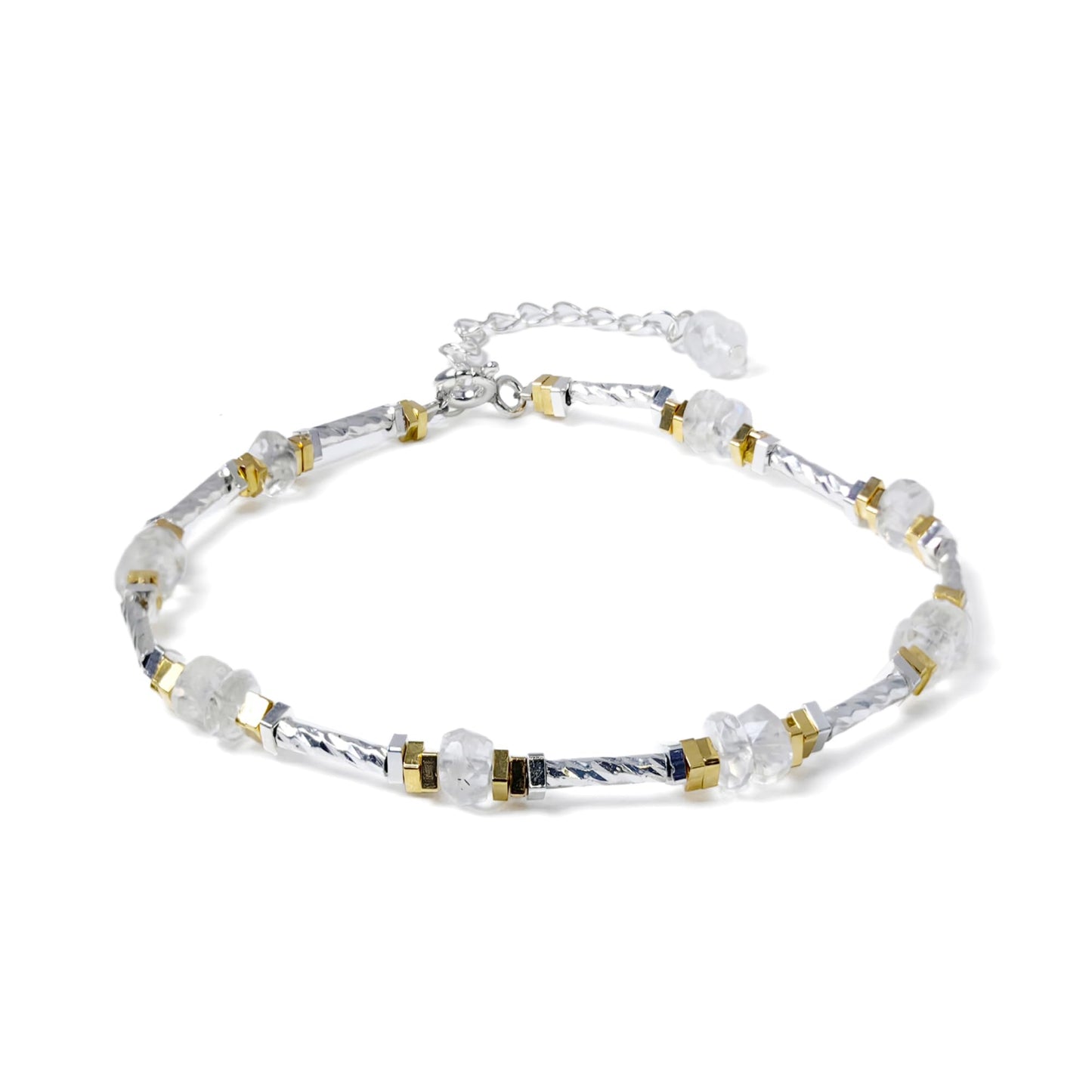 TAGREVO Natural Moonstone Crystal Faceted Flat Round Bead Bracelet, Gold & Silver Spacer Jewelry for Women, Handmade Sparkling Gemstone Gift for Office & Daily Wear