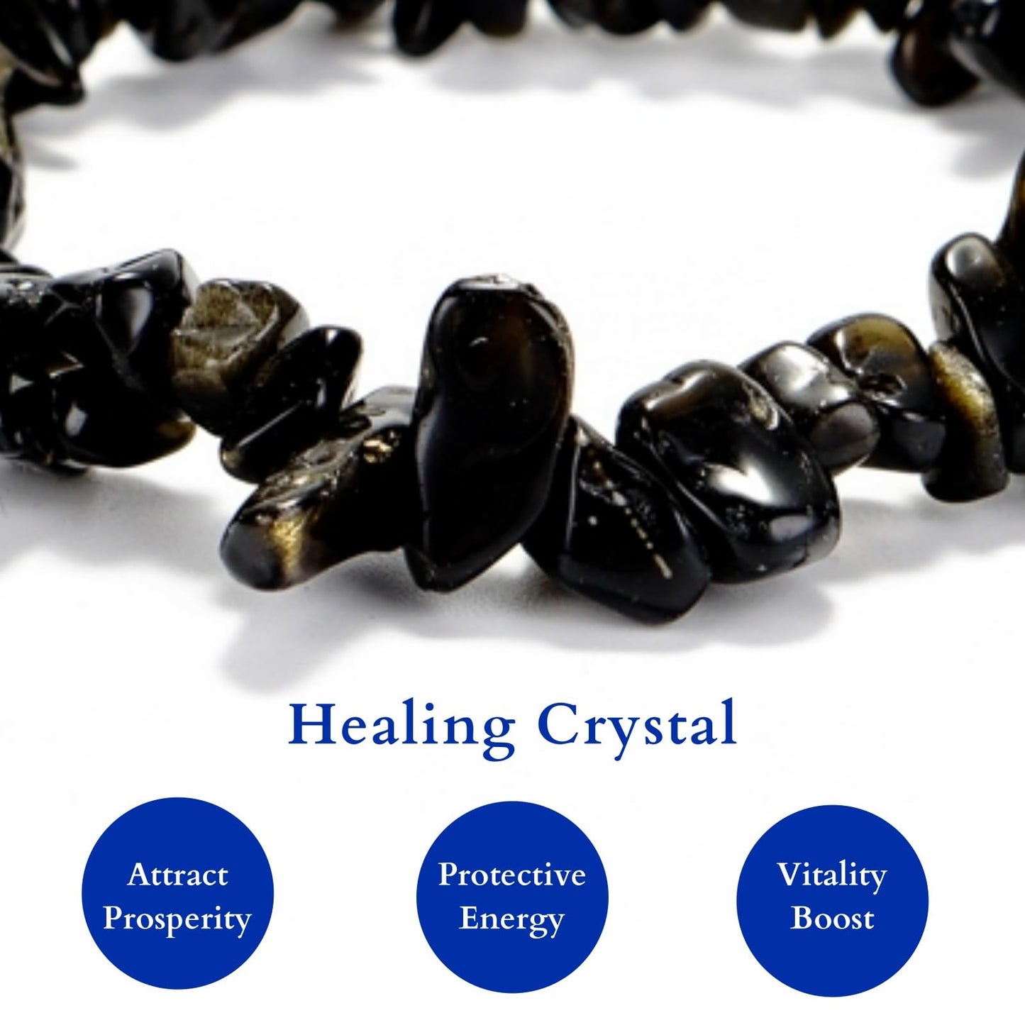 Herxion Gold Black Obsidian Bracelet Men & Women - Irregular Chips Black Natural Genuine Gemstone Raw Healing Crystal Elastic Bead Stretch Bracelet - ‌Protective Energy, Emotional Balance & Wealthy