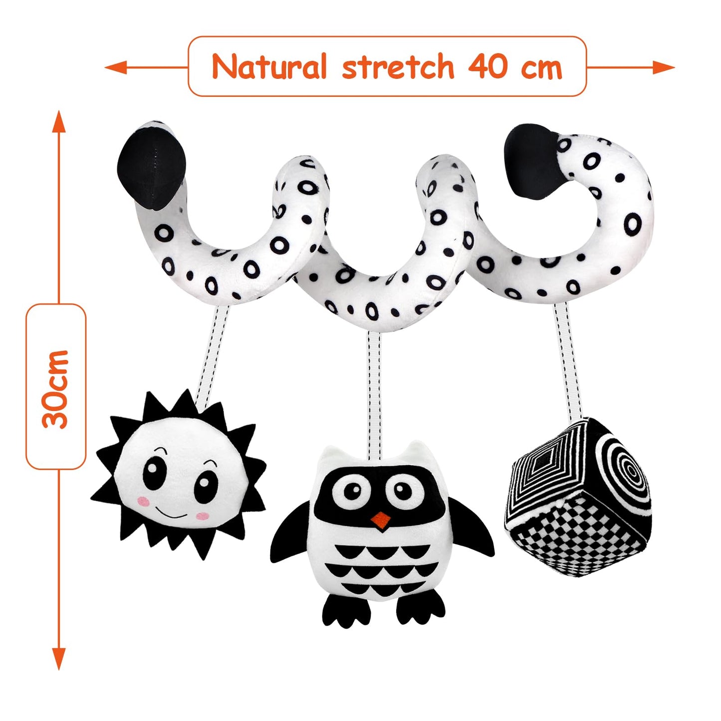 SAMMAS Baby Spiral Hanging Stroller and Car Seat Toys for Babies 0-6 Months Newborn Plush Activity Toys for Bed Bassinet Crib Baby Carrier Gifts (owl)