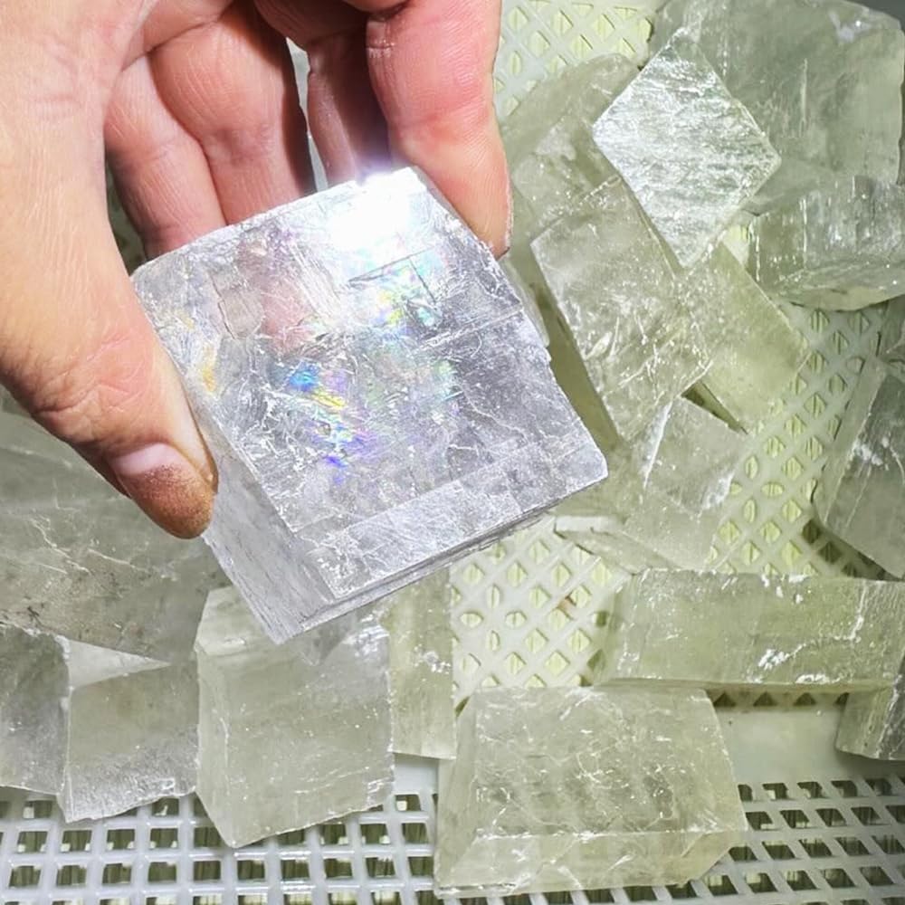 Natural Translucent Calcite Stone Mineral Crystal Specimen Office Desktop Decor Fragrance Expansion Stone Home Decor Raw Crystal (Approximately 1 Pound per Pack)