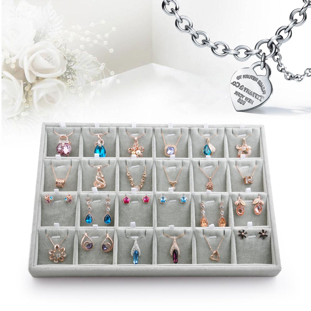 Oirlv Velvet Jewelry Tray 24 Grid liner Pendant Earrings Organizer Storage Trays Showcase Display Jewelry Holder