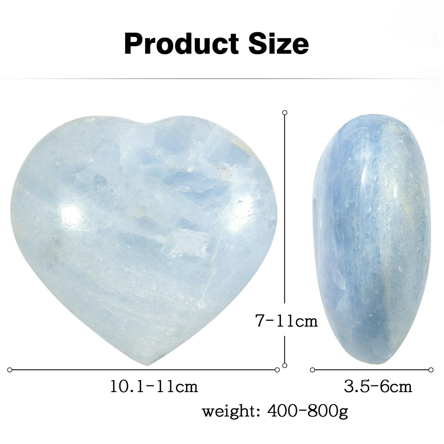 mookaitedecor Natural Blue Celestite Crystal Heart Shaped Stone, Polished Celestine Puff Hearts Crystals Ornament for Healing Home Decor Collectible, 3.97-4.33 Inch