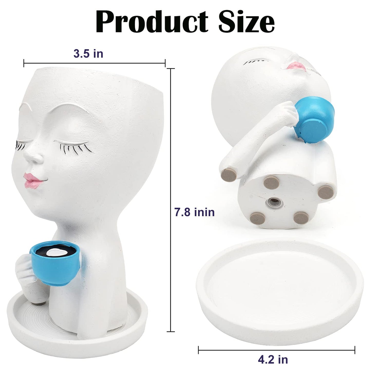 Toparad Face Flower Pot Head Planter for Indoor Outdoor, Unique Succulent Planter with Drainage Hole, Cute Lady Face Plant Pots Coffee Table Decor Gift IdeaI for Mother and Appreciation Christma