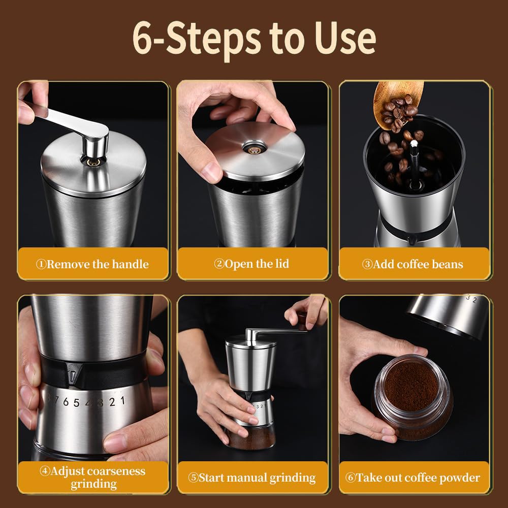 BOMANSI BOMS Manual Coffee Grinder - 8 Adjustable Coarseness Settings, Hand Crank Coffee Mill, Large Capacity, Portable Hand Coffee Grinder for Moka pot, French Press, Drip, Espresso, Gift