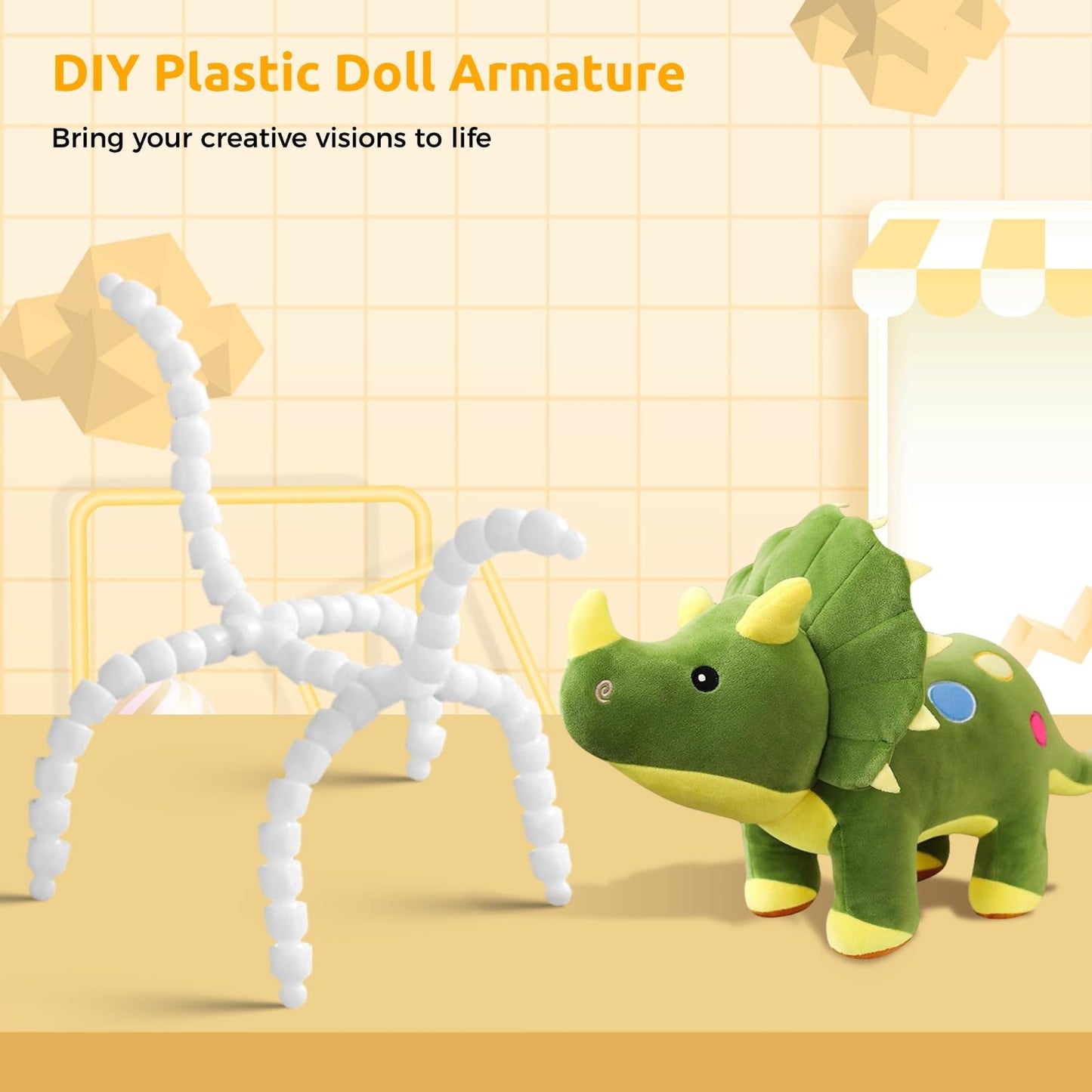 Tideme 170 PCS Doll Armature Set with X Y Connectors, Doll Skeleton 9 mm Flexible Ball Socket Joints, DIY Plastic Body Model Figure Frame for Stuffed Animals Bear Dolls