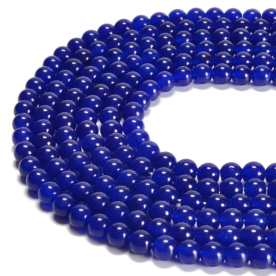 jodaying 10mm Sapphire Blue Dyed Jade Smooth Round Natural Gematone Loose Beads for Jewelry Making DIY Findings 1 Strand 15"