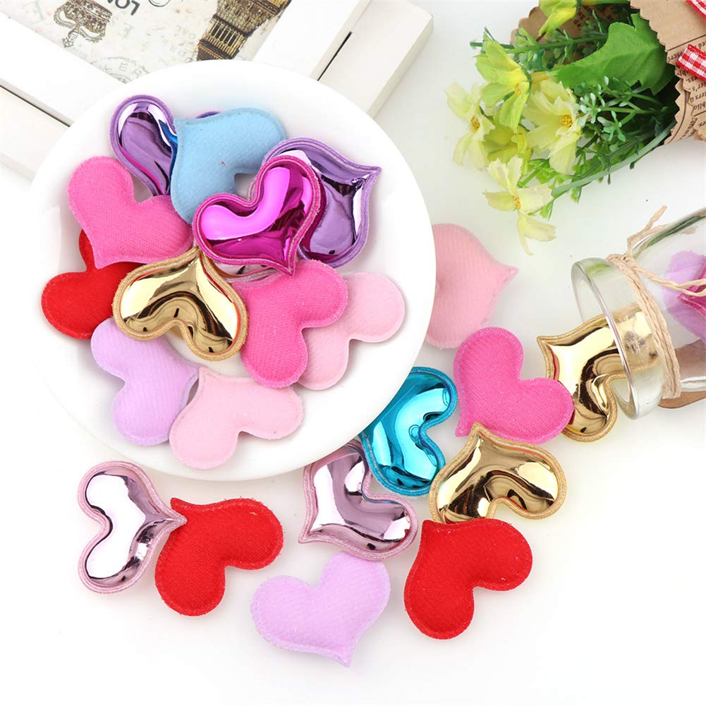 MSCFTFB 100 Pieces 5 Star Heart Crown Shaped Pad Appliques Sew on Patches Embellishments Trims for DIY Birthday Wedding Cake Topper Scrapbook Hair Accessories Craft Supplies (Heart, Multi)