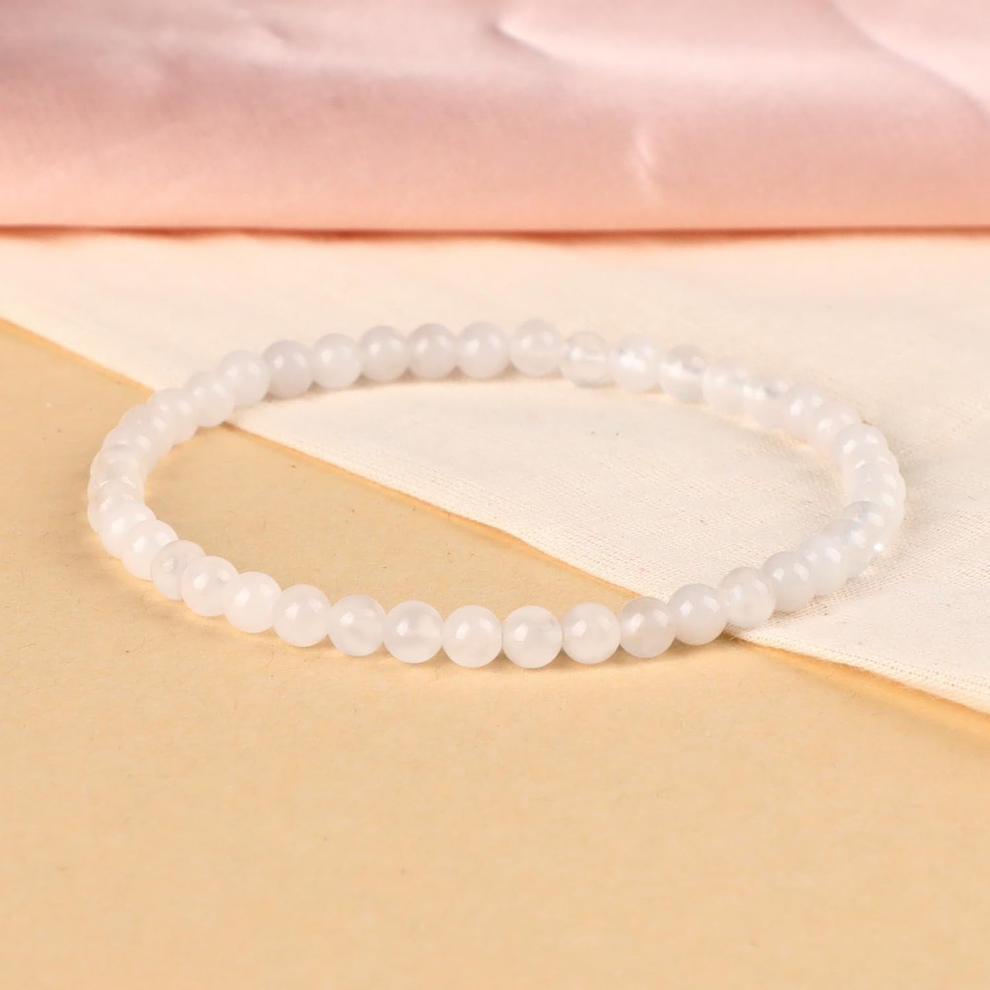 LPBeads Handmade Natural Gemstone Stretch Elastic 4m White Jade Bracelet Healing Crystal Round Stone Beads Jewelry Gifts for Women Men