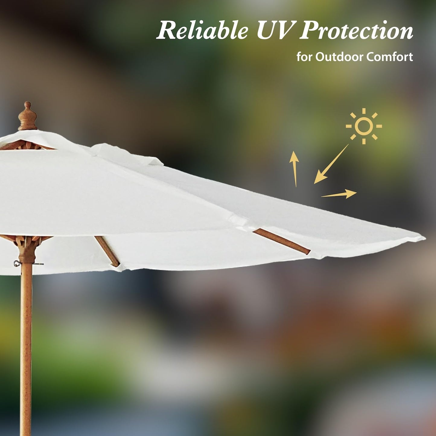 AMMSUN 8.5ft Luxury Premium Boho Patio Umbrella Wood Pole Fancy Bali-style Outdoor Umbrella UPF 50+ Sun Protection with Pulley Lift Air Vent for Garden, Pool, Deck, Beach, Backyard, Events Natural White without Tassel