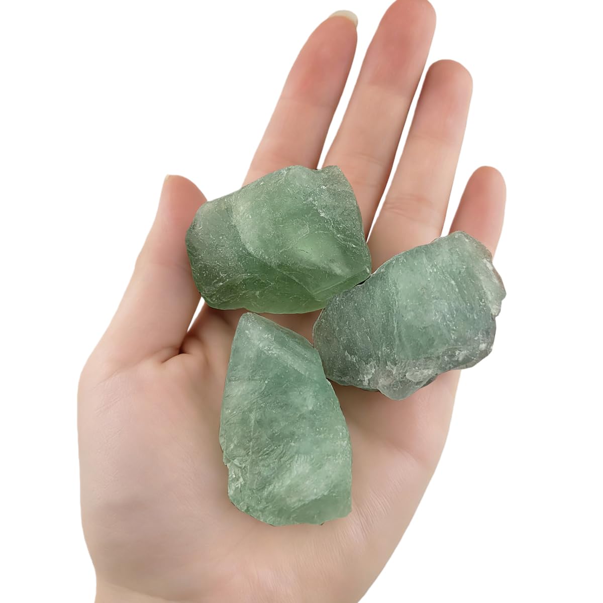3-5Pcs Natural Green Fluorite Raw Crystals Rough Stones Rocks for Tumbling Polishing Cabbing Gemstones Crystals and Healing Stones for Wicca Reiki,Fountian Rocks for Decorations (Green Fluorite)