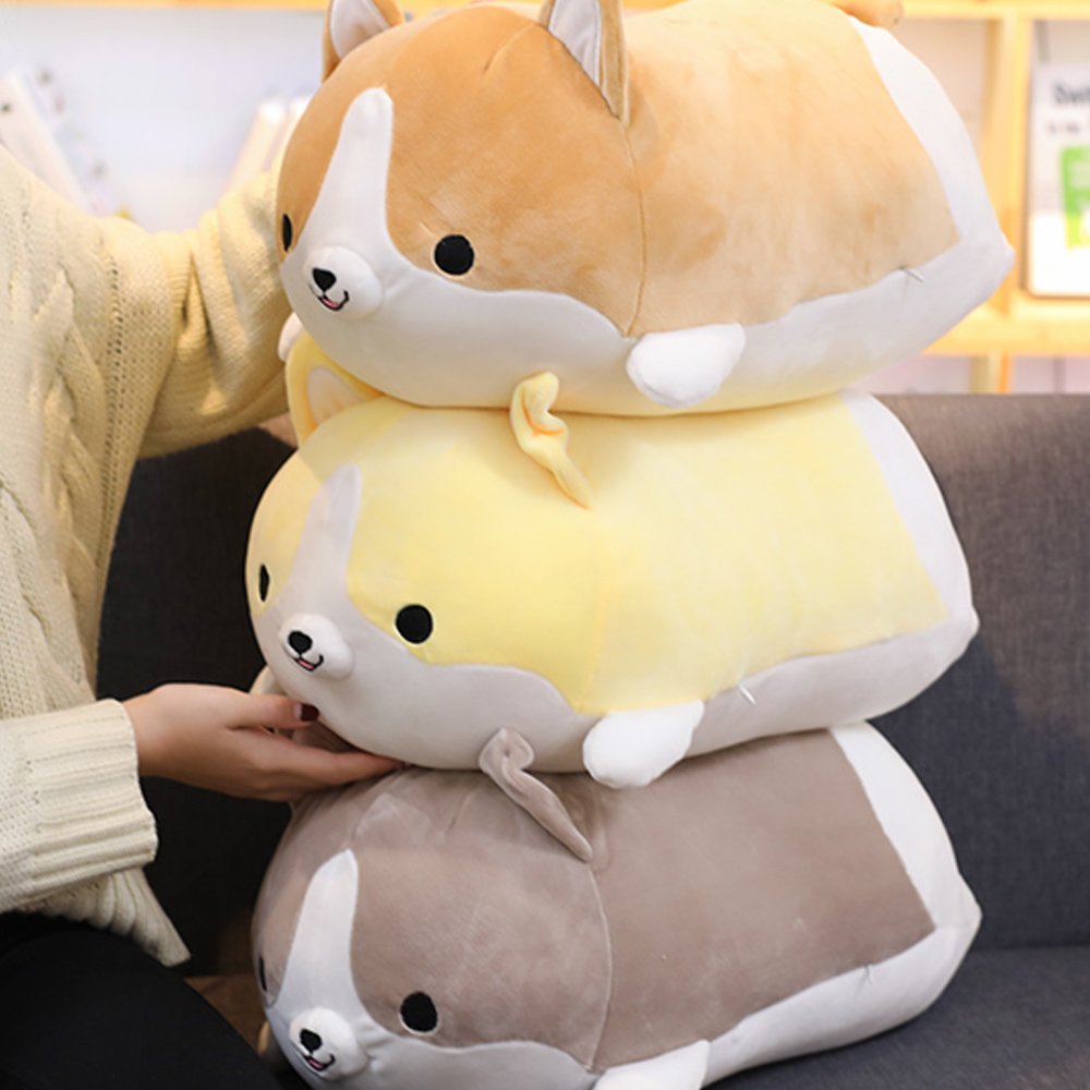 Levenkeness Corgi Dog Plush Pillow, Soft Cute Shiba Inu Akita Stuffed Animals Toy Gifts (Yellow, 17.7 in)