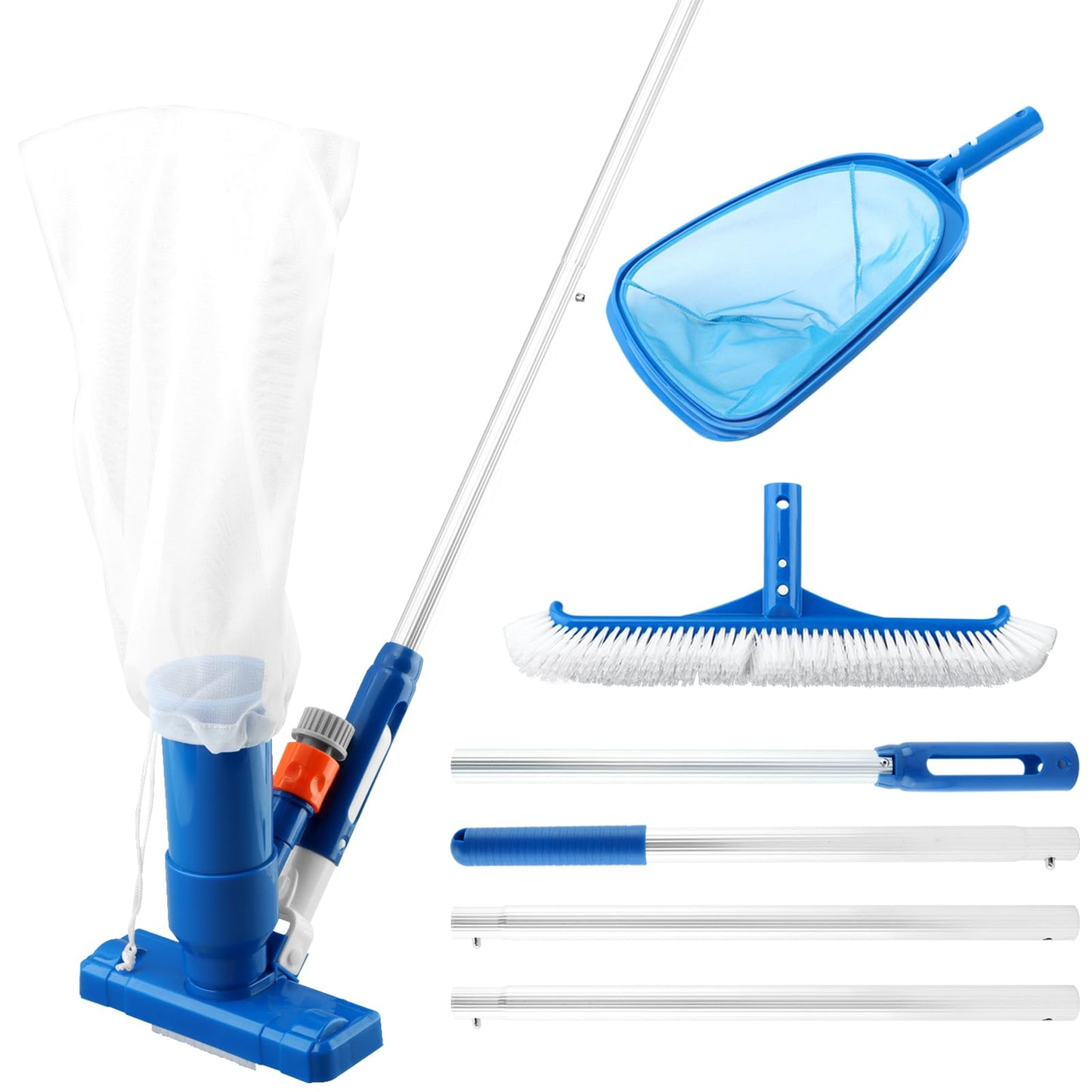Lovarisse Swimming Pool Cleaning Kit IncludingSpa Jet Vacuum Cleaner,Aluminum Frame Skimmer Net,Pool Brush Head Adjustable 47-61inch Pole, for Inground & Above Ground Swimming Pools