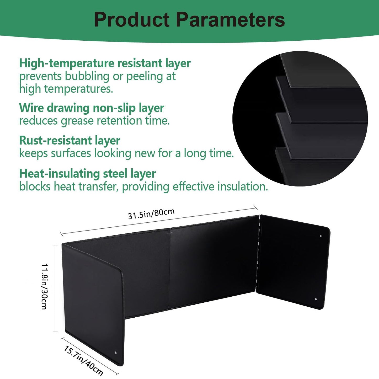 Black Large 4 Sided Splatter Guard for Frying Stove Top,Oil Splash Guard Cooking for Stove,Non Stick Foldable Splatter Screen for Stove Top