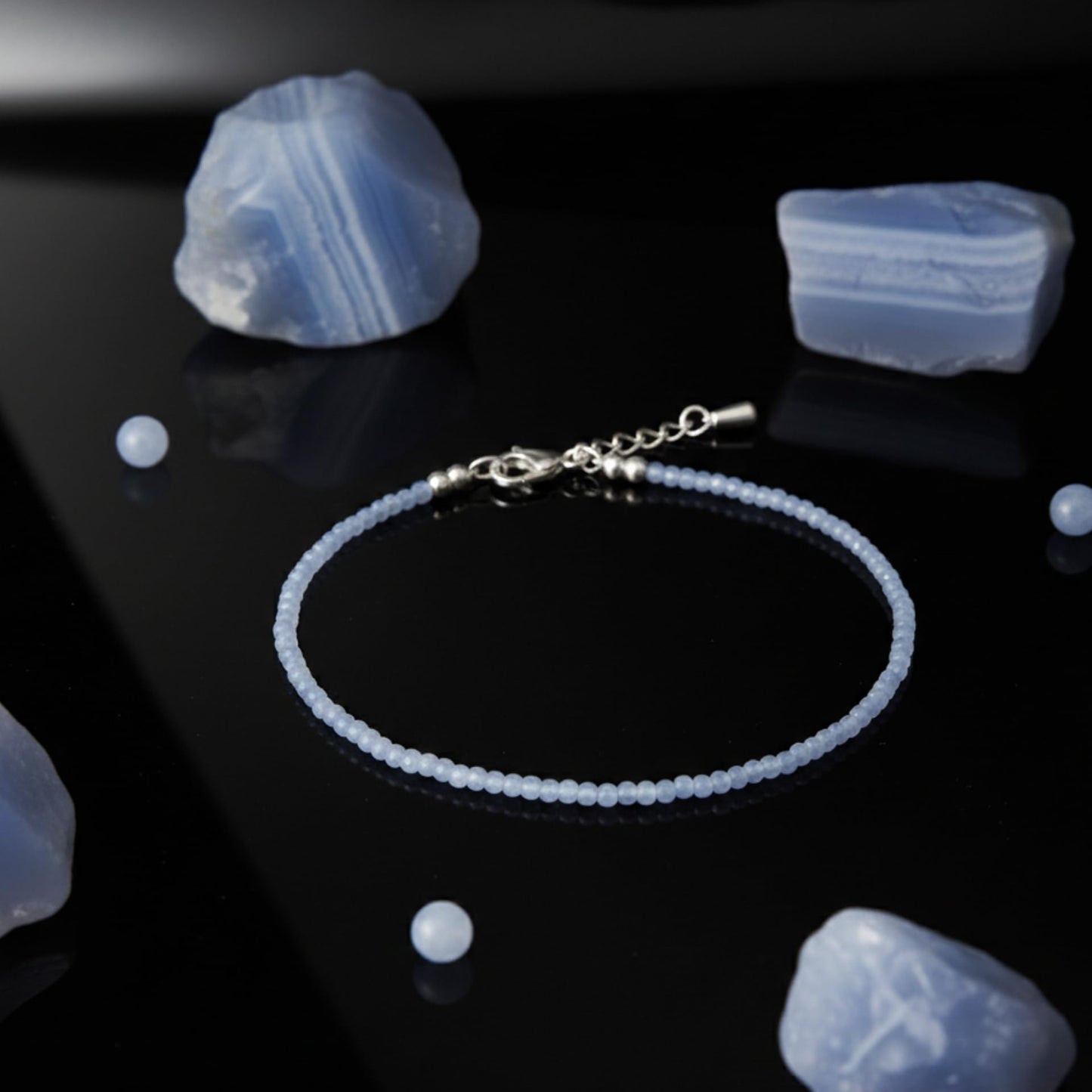 Authentic Blue Lace Agate Anklet Bracelet for Women - Lab Tested Natural Gemstone - 2mm Micro Faceted Beads - Adjustable 7 to 9 Inch Healing Crystal Foot Jewelry - Metaphysical Spiritual Gift for Peace & Throat Chakra Birthday Gift
