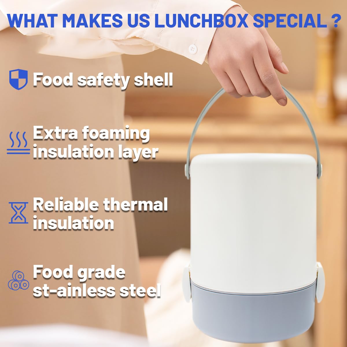 60.87oz Insulated Soup Container,Thermos Container For Hot Food,Contains 3 Tier Stainless Steel Leak Proof Stackable Thermal Food Jar,lunch box Containers For Office Picnic Travel Outdoors (White)