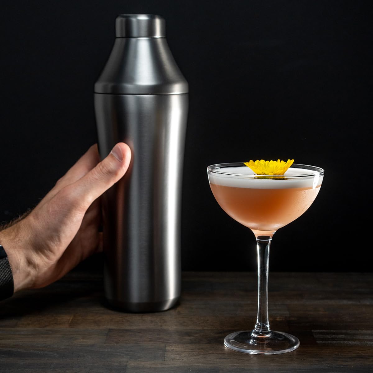 Elevated Craft Hybrid Cocktail Shaker - Premium Vacuum Insulated Stainless Steel Gunmetal Cocktail Shaker - Innovative Measuring System - Martini Shaker for the Home Bartender - 28oz Total Volume