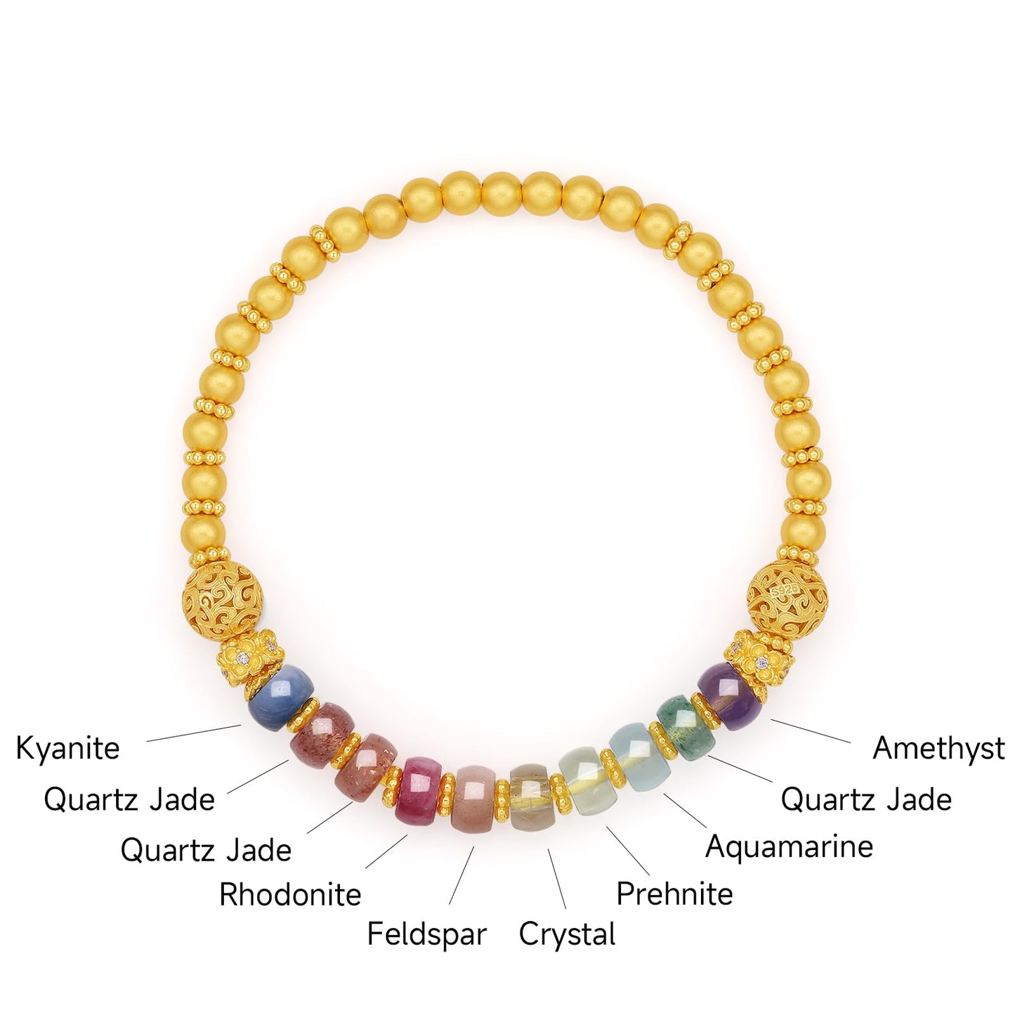 ZHOU LIU FU Sterling Silver Beaded Bracelets Silver Crystal Stretch Bracelet Blessing Silver FengShui Ball Charm Jewelry for Women Her Anniversary Birthday 6.7"/17CM J1916258