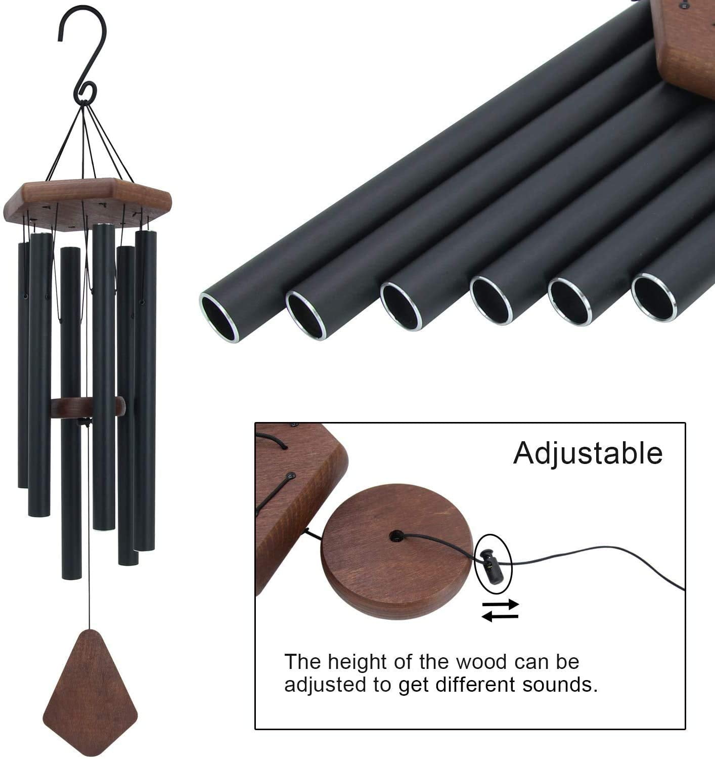Wind Chimes for Outside, 30" Black Aluminium Wind Chime with Wind Catcher, Outdoor Garden Patio Decoration Windchimes, Classic Zen Gift for Men and Women