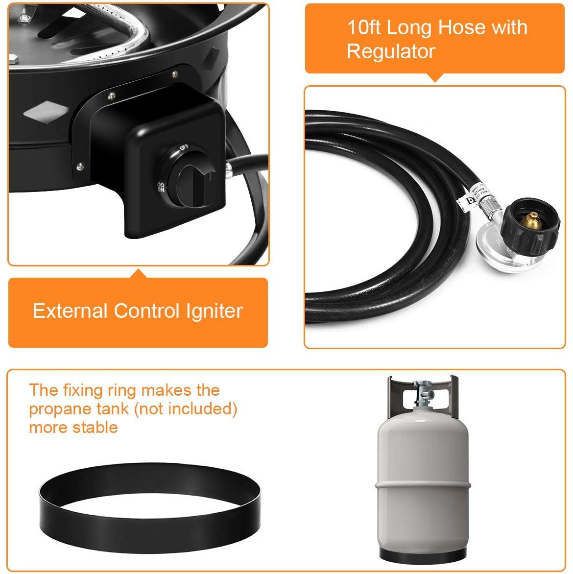 Giantex Portable Propane Fire Pit, 19" Outdoor Firepit, 58,000BTU Fire Bowl w/Cover & Carry Kit,Lava Rock Stone & Tank Stabilizer Ring, Gas Fire Pit for Outside Camping,Patio, Backyard, Black