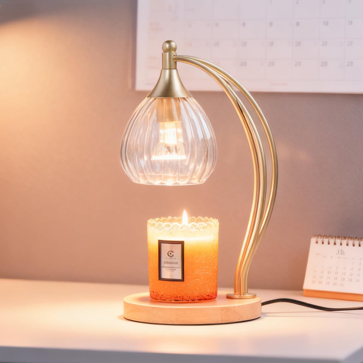 Candle Warmer Lamp with Timer - Dimmable Candle Warmer for Jar Candles-Electric Candles Warmers Light Birthday Gifts for Women Mom House Warming Gifts New Home Decor Gold and Transparent 2 Bulb