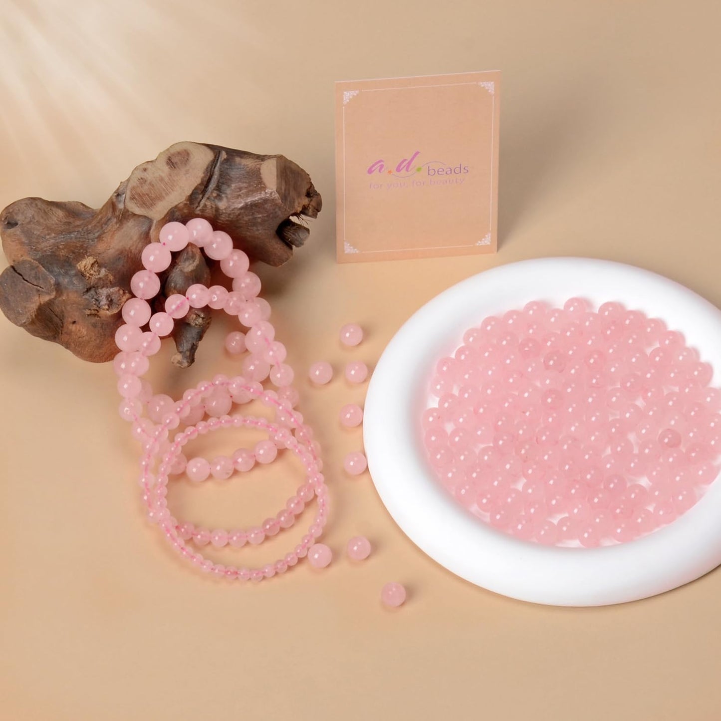 AD Beads Handmade Gemstone Stretch Elastic Bracelet Crystal Healing Reiki Nature's Beauty and Spiritual Essence Unisex (6mm, Rose Quartz)