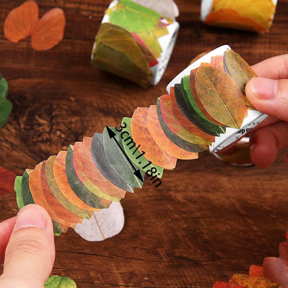 BOSOIRSOU 300 pcs Fall Leaves Washi Tape, 6 Rolls Autumn Maple Leaves Washi Tape Stickers Masking Tape Decorative Adhesive Leaf for Scrapbooking Journaling Junk Journal DIY Art Crafts Supplies