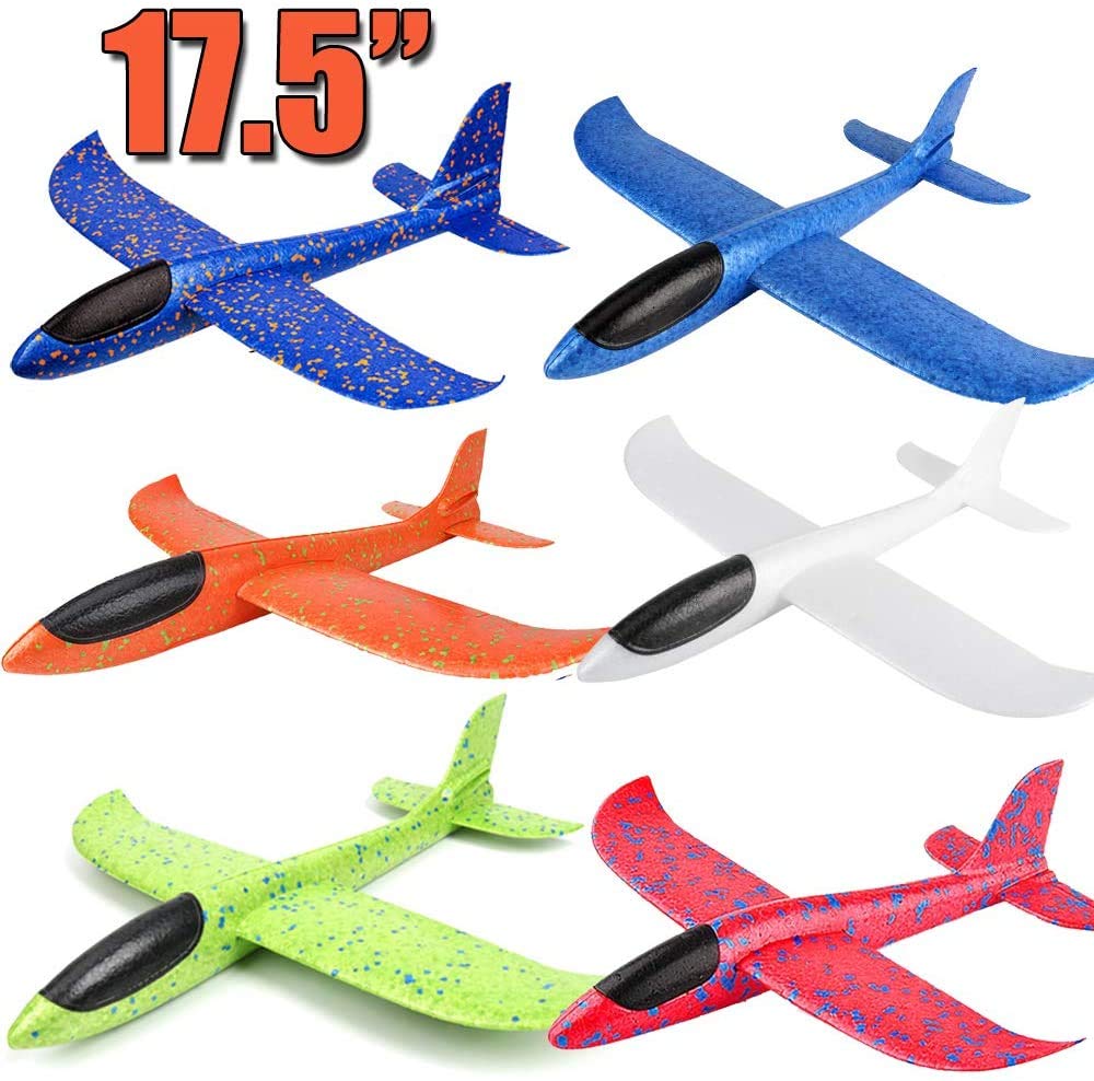BooTaa 6 Pack Airplane Toys, 17.5" Large Throwing Foam Plane, 2 Flight Mode Foam Gliders, Birthday Gifts for Kids 3 4 5 6 7 8 9 10 11 12 Year Old Boys Kids Girls, Outdoor Yard Family Game Toys