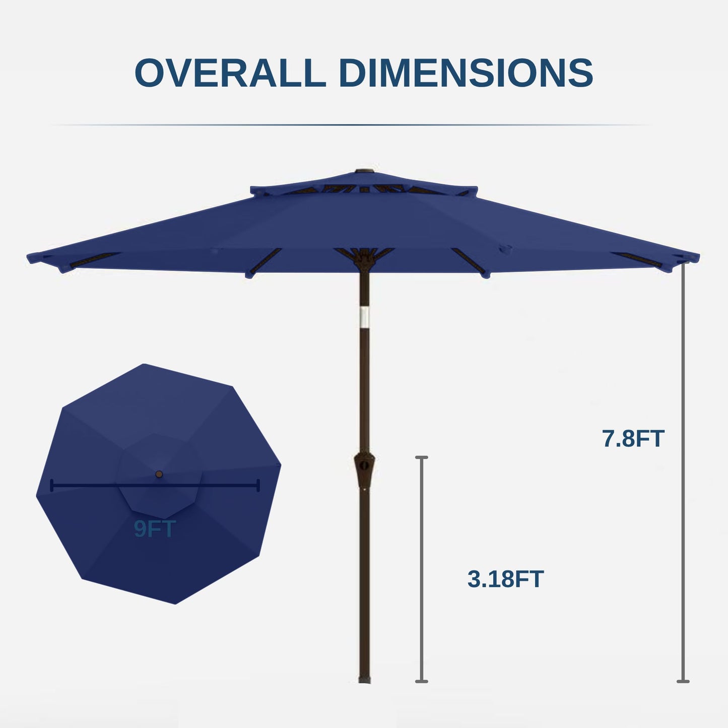 Tobeos 9ft 2-Tiers Patio Umbrella,Outdoor Market Table Umbrella with Push-Button Tilt & Crank | UV Protection,Suit for Backyard,Garden,Pool,Deck(Navy)