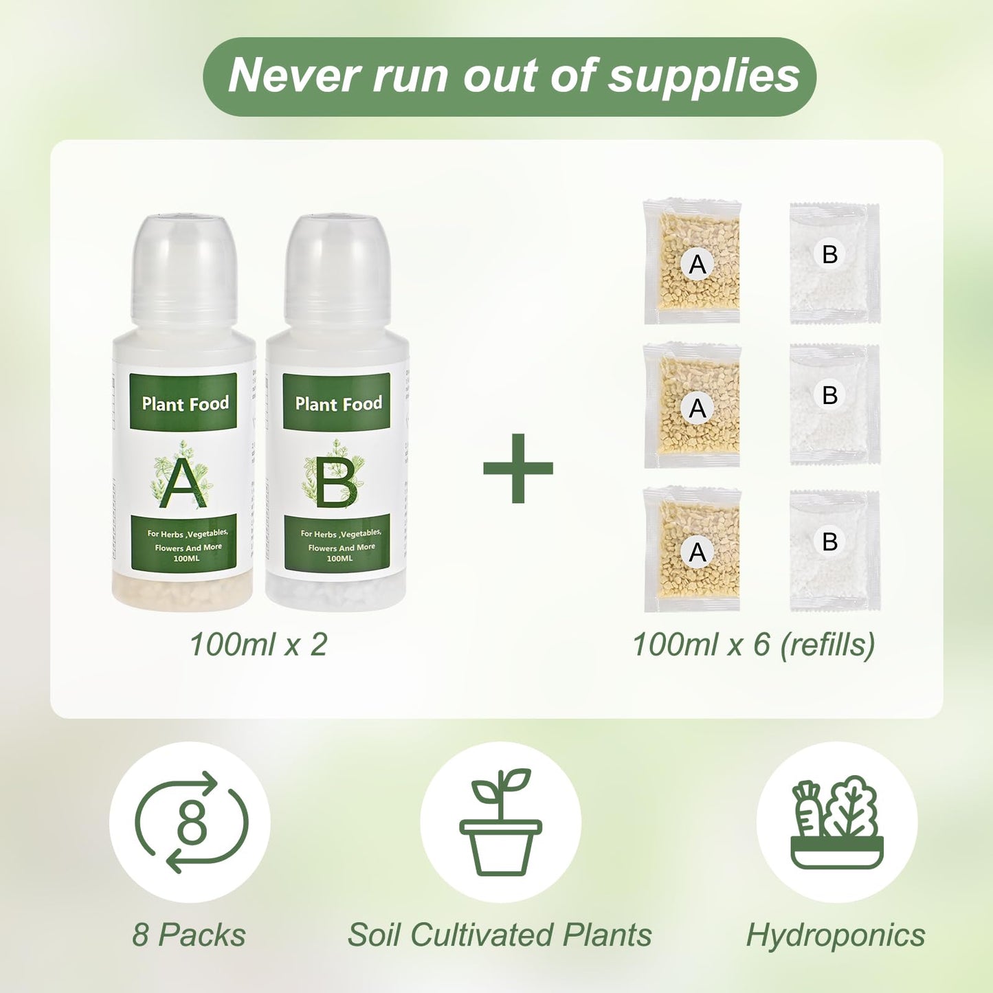 Tigvio 800ml Hydroponic Nutrients A&B for Aerogarden Plant Food Growth - Fertilizer for Indoor Hydroponics Garden & Growing Vegetables, Fruits, Flowers (800ml)