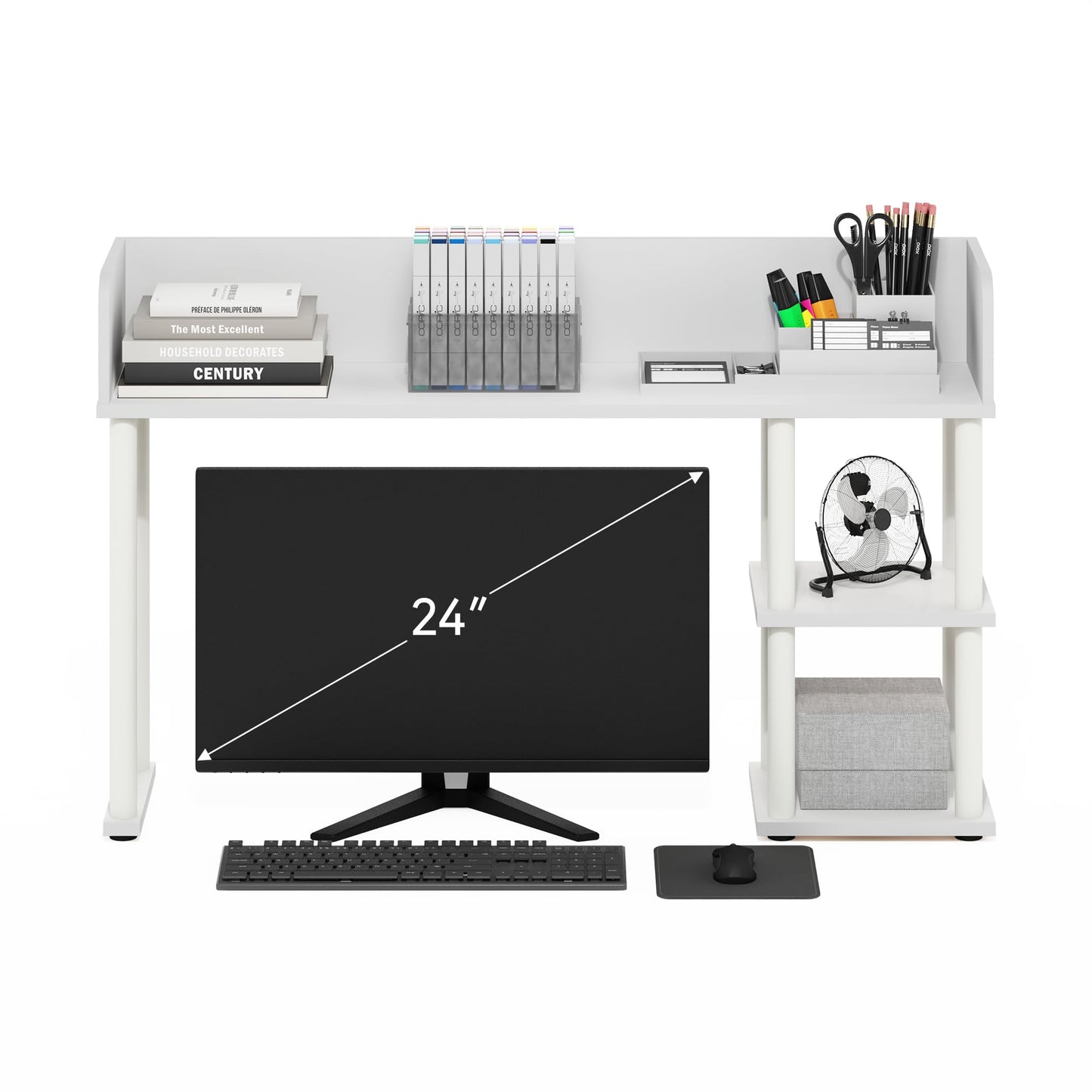 Furinno Classic Desk Shelf, 3-Shelf Desktop Hutch, Book Shelf, 3-Tier Desk Organzier, for Office Supplies, Office Desk Accessories, for Home Office, College, Dorm, White