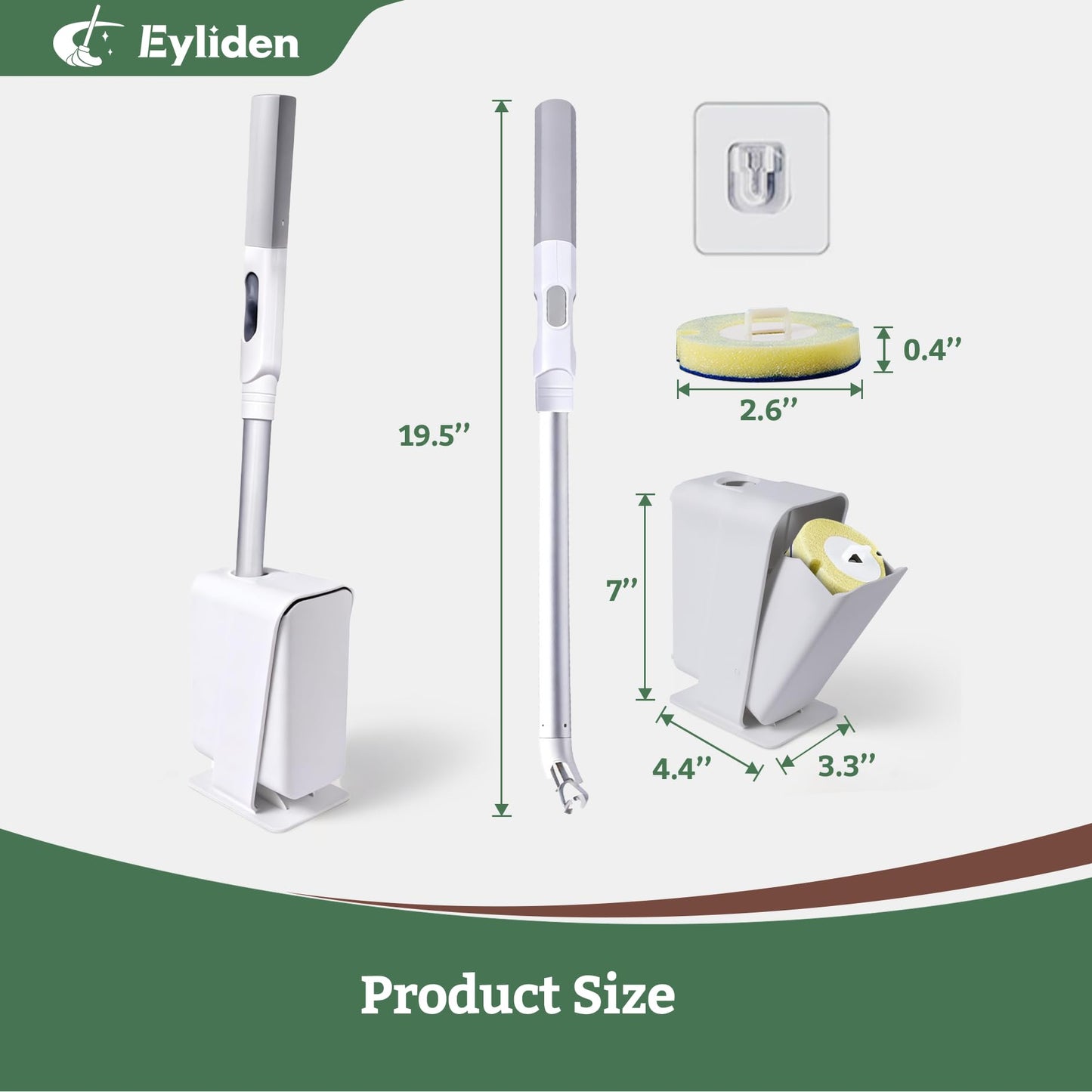Eyliden Toilet Brush Set with 40 Refills, Disposable Toilet Cleaning Wand Kit with Pre-Soaked Sponge Heads, Hands-Free Toilet Bowl Cleaner Scrubber and Holder, White