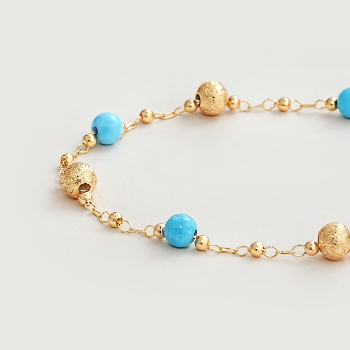 MEVECCO Gold Bracelet for Women 18K Gold Plated Turquiose Beads Custom Handmade Mixed Beaded Charm Chain Stone Bracelet Jewelry Gifts