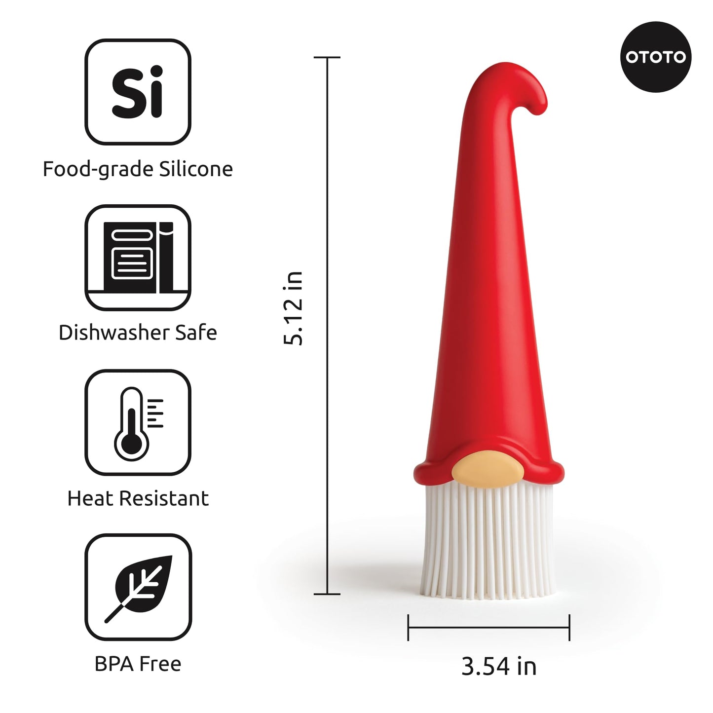 OTOTO Gnomeo Pastry Brush - Silicone Basting Brush for Cooking, Spread Oil Butter Sauce for BBQ Grill Baking, Gnomes Gifts for Women, Cute Funny Kitchen Gadgets