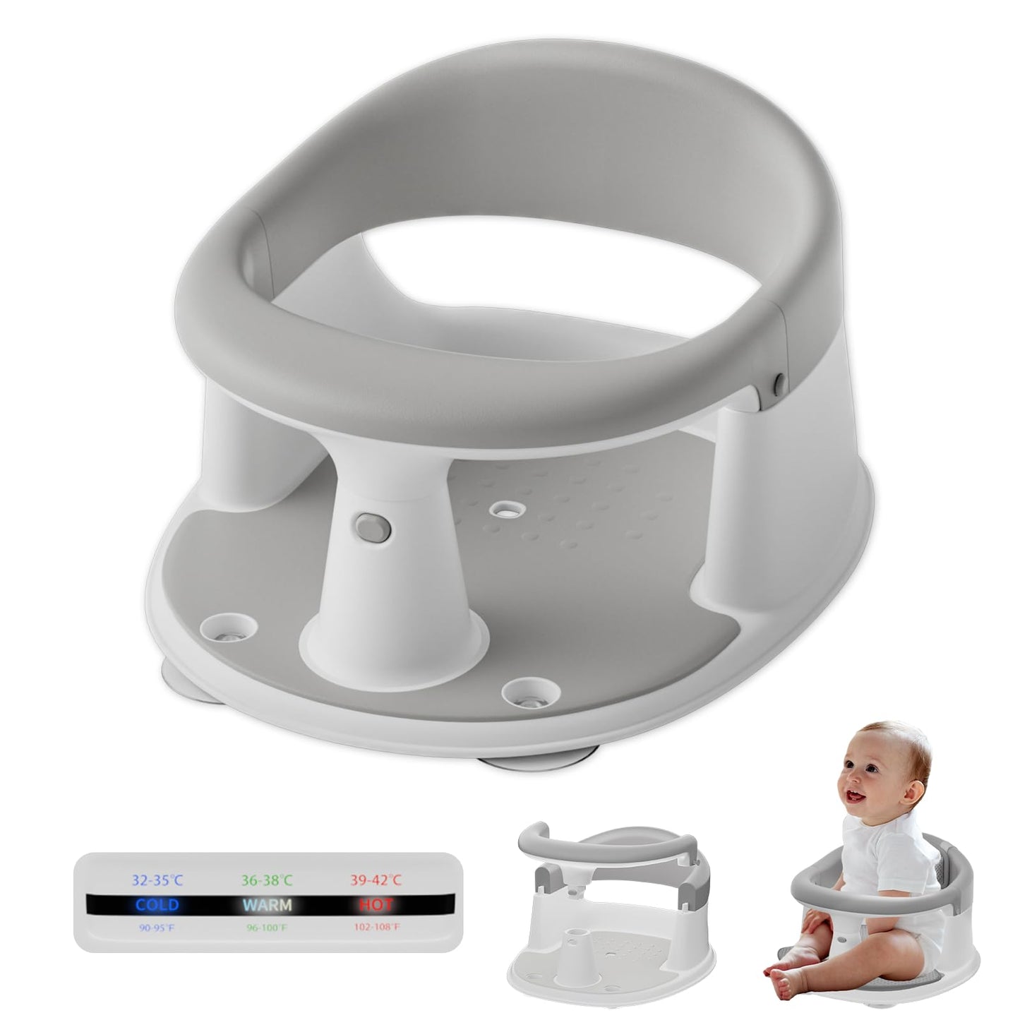 Baby Bath Seat for Babies 6 Months & Up - 360° Protection Bath Seats for Babies Sitting Up | Baby Bath Chair with Temperature Alert & Cushion | Toddler Bath Seat Newborn Infants Baby Bathtub Seat