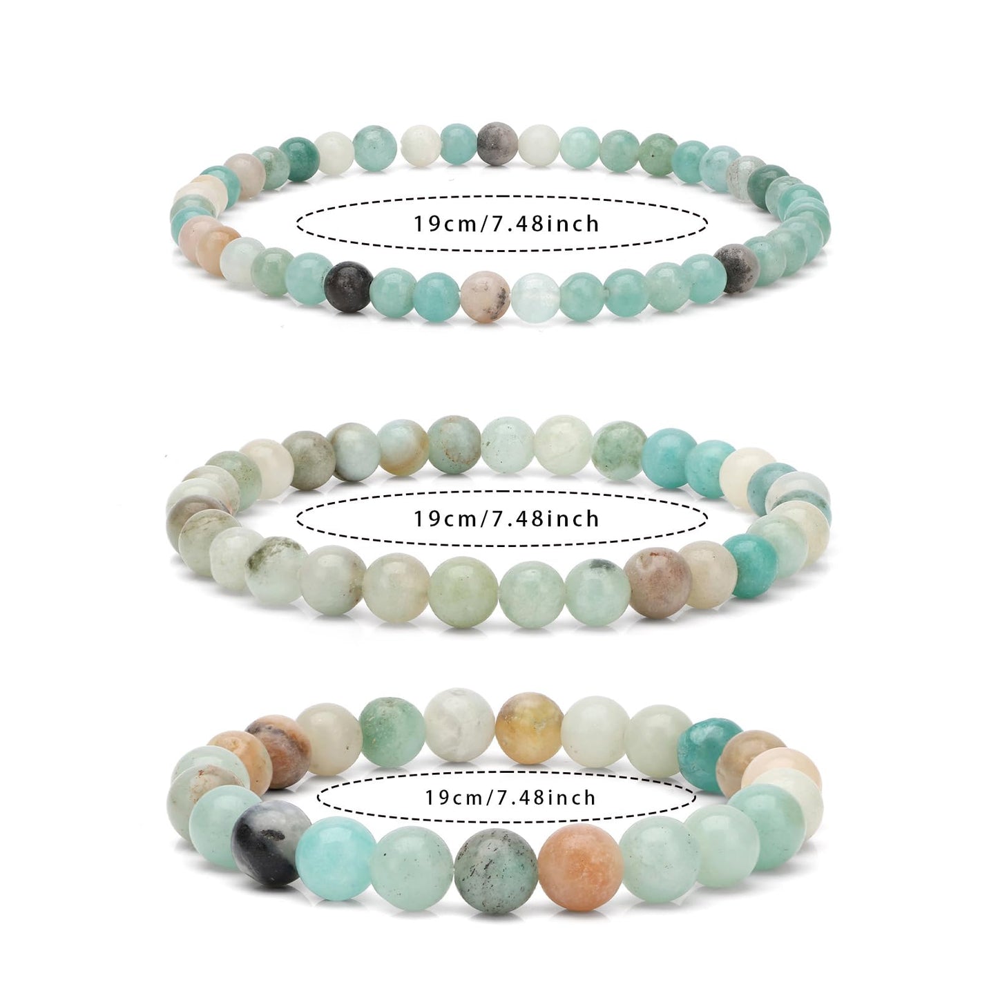 Risyfjew 4MM Handmade Amazonite Natural Gemstone Stretch Elastic Bracelet,PE Film Anti-oxidation Packaging Natural Stone Crystal Healing Power Energy Gifts for Adult