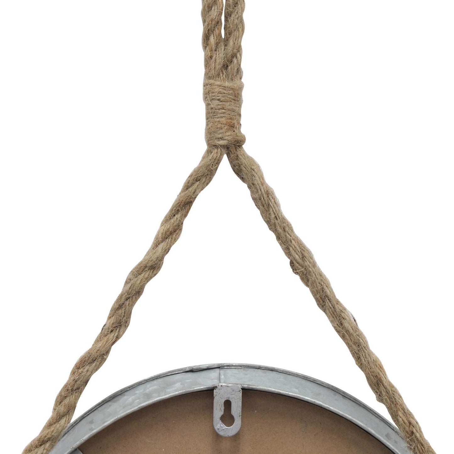 Stonebriar Rustic Round Galvanized Metal Mirror with Rope Hanging Loop ; Farmhouse Home Decor ; For Bathroom, Bedroom, and Living Room, 11.9", Grey