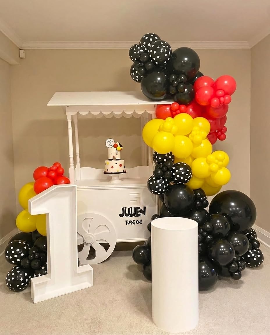HKYOOD 175Pcs Red Yellow Black Balloon Garland Arch Kit - Cartoon Mouse Theme Party Decorations with 18 12 10 5 Different Sizes Party Balloons for Birthday Anniversary Baby Shower Backdrop Decorations