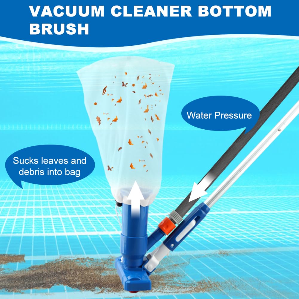 Lovarisse Swimming Pool Cleaning Kit IncludingSpa Jet Vacuum Cleaner,Aluminum Frame Skimmer Net,Pool Brush Head Adjustable 47-61inch Pole, for Inground & Above Ground Swimming Pools