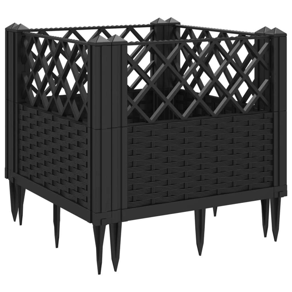 Makastle Garden Planter, Decorative Outdoor Flowerpot for Vegetables, Flowers and Succulents in for Patio, Front Porch, 17.1x17.1x17.1 in Black Polypropylene
