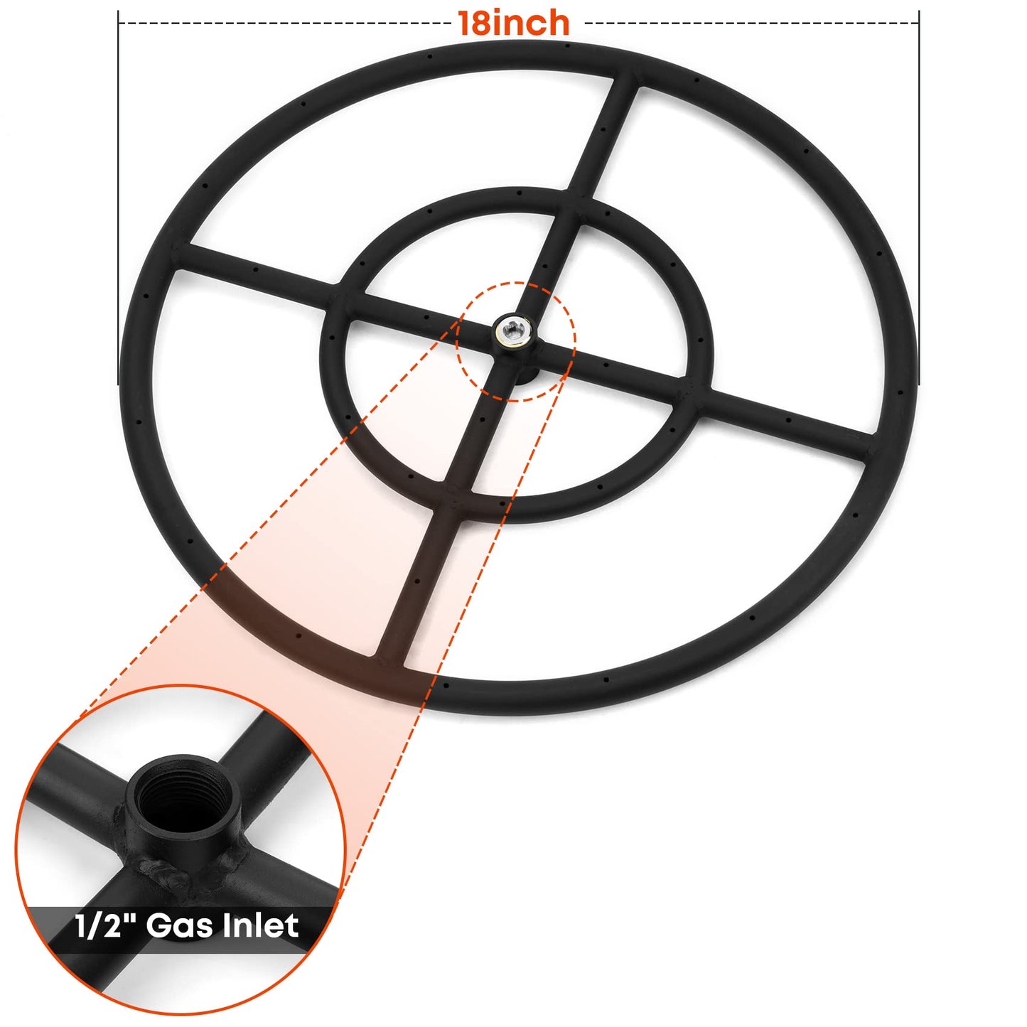 Stanbroil LP Propane Gas Fire Pit Burner Ring Installation Kit, Black Steel, 18-inch