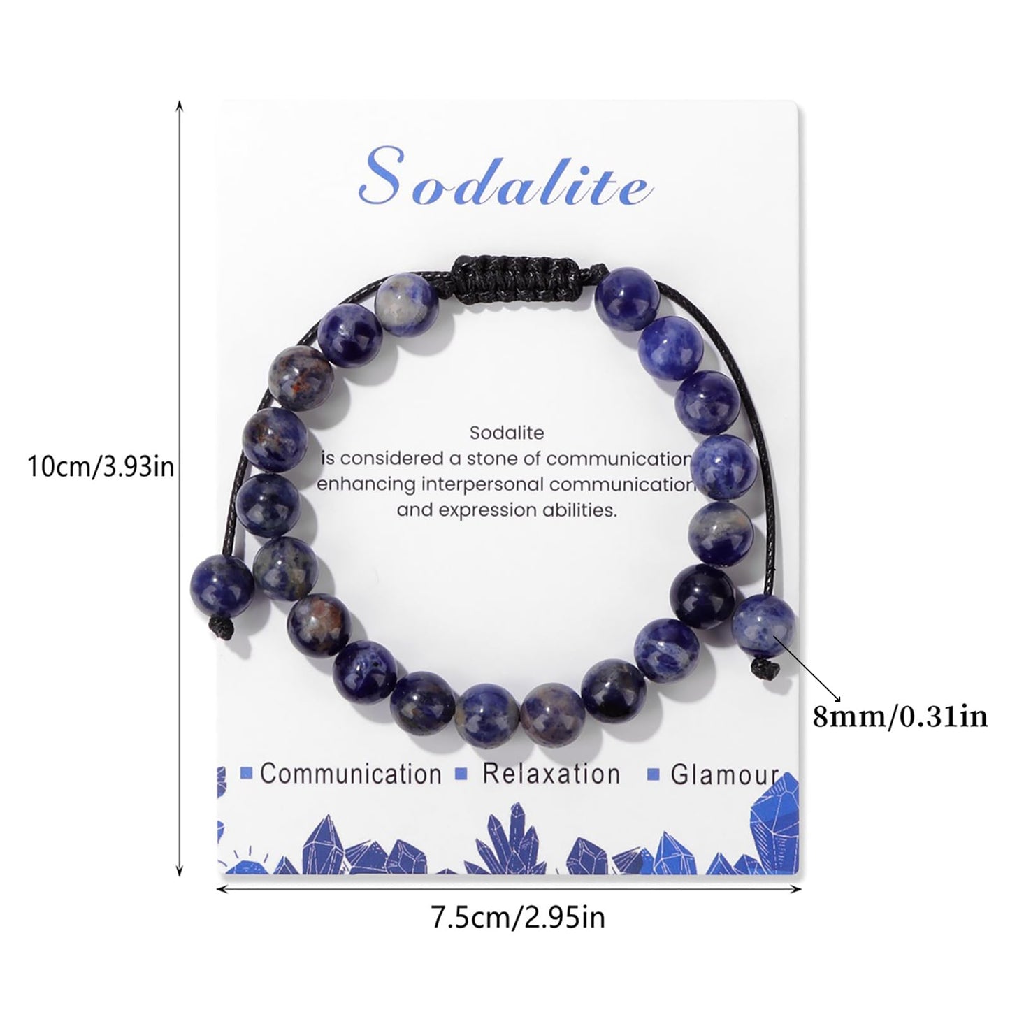 8mm Sodalite Bracelet for Men Handmade Adjustable Blue Beaded Bracelets Healing Crystal Bracelet Men's Gifts Sodalite Jewelry for Women Men