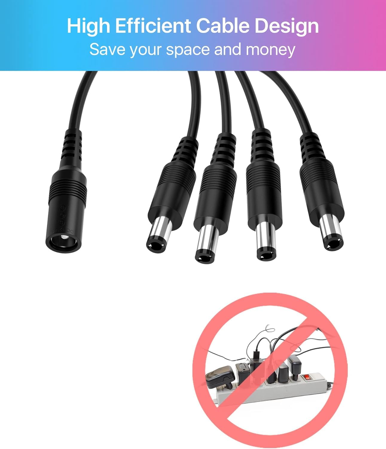 ZOSI 12V 2A 100V-240V US AC to DC Power Supply Adapter & 4-Way Power Splitter Cable for CCTV Home Security Camera Surveillance System
