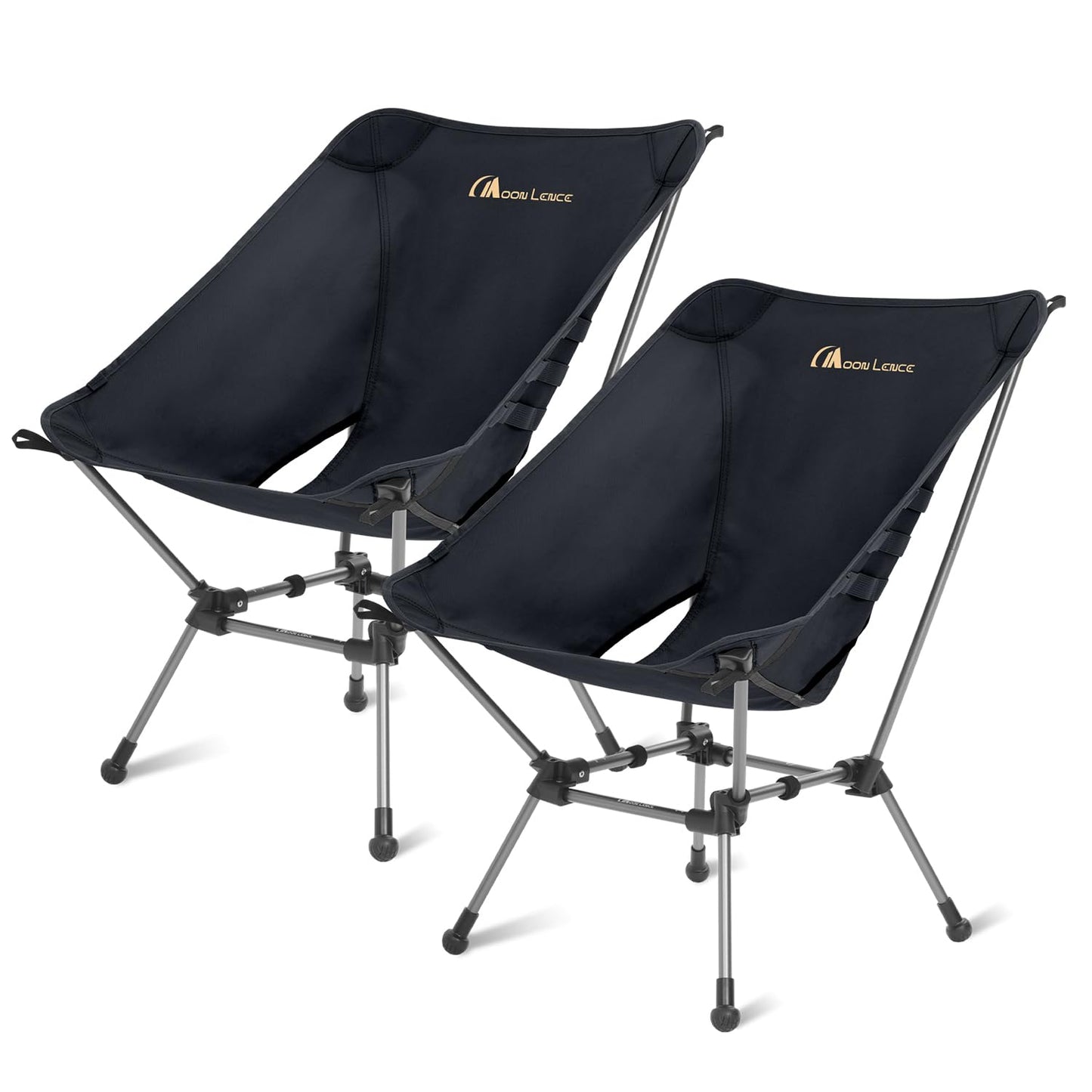 MOON LENCE Portable Camping Chair Plus, Larger & Roomier, Compact and Lightweight Still, Folding Chair for Backpacking & Hiking, 330Lbs Capacity (Black-2pack)