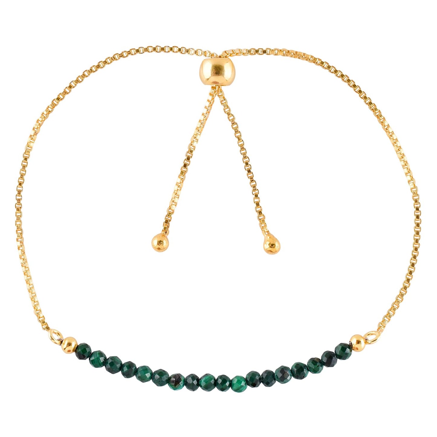 InfinityGemsArt Malachite Bracelets For Women, Natural Birthstone Jewelry, Micro Green Beads Beaded Stone Bolo Slider Crystals Gemstones, 14K Gold Plated Adjustable Chain, Valentines Day Gifts For Her