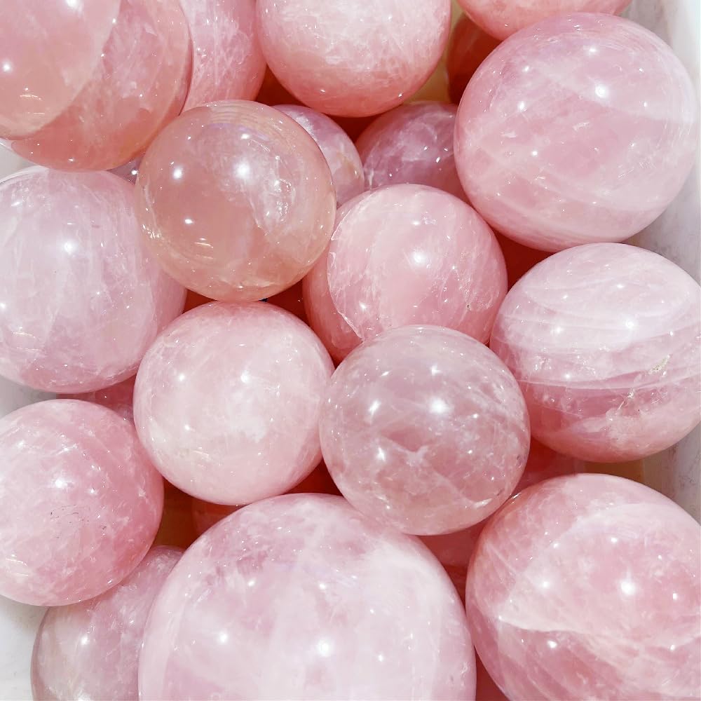 5-6CM/1.97-2.36inch Natural Pink Crystal Ball Rose Quartz Sphere Polished Divination Ball Decorative Sphere Healing Crystals Ball Stone Crafts Home Decor Ornament Gifts (50-60mm, Pink Crystal)