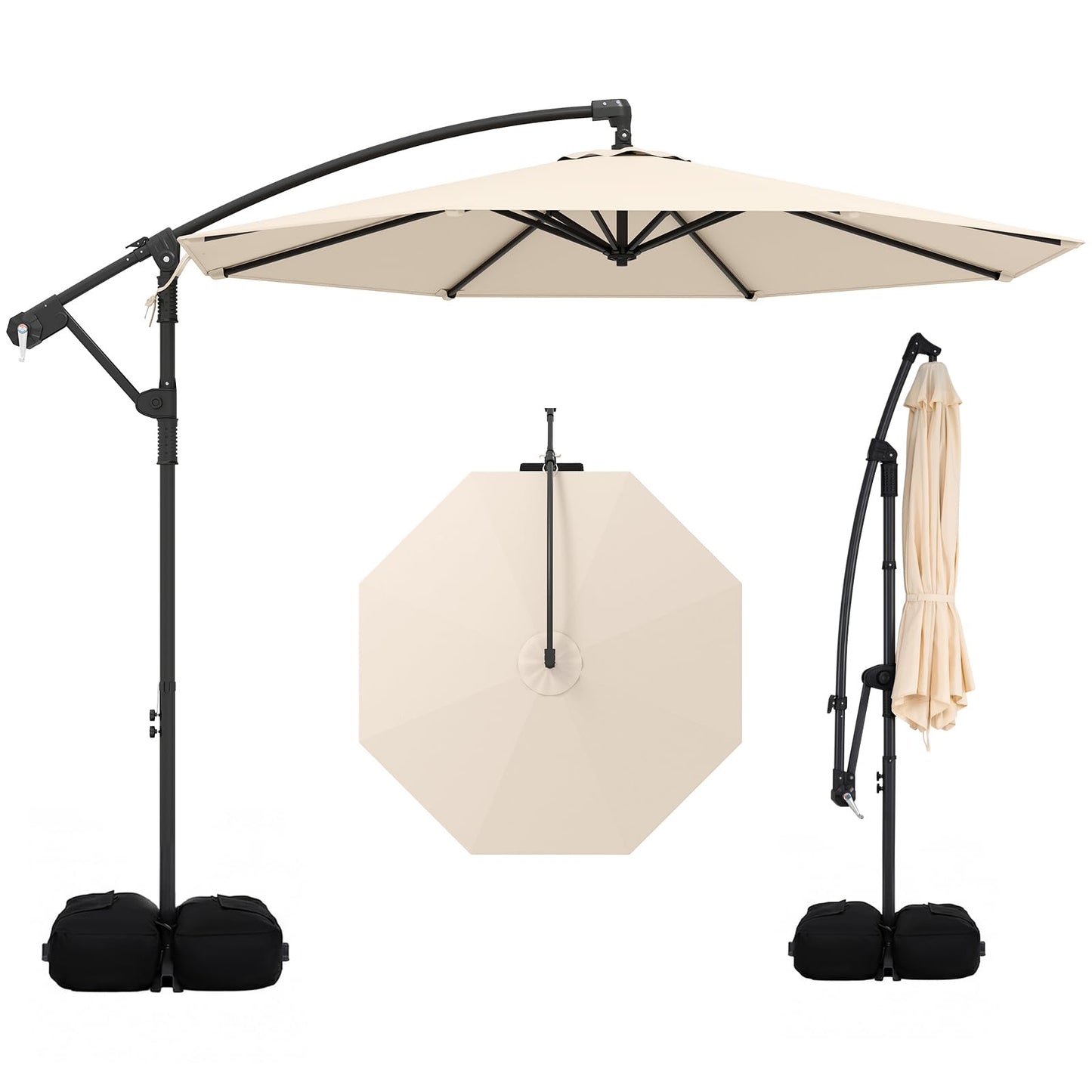 Tangkula 10ft Patio Umbrella with Base Included, Offset Cantilever Outdoor Umbrella with 360 Degree Rotation, Crank Handle, Sun-Protective Canopy for Pool Deck Garden Backyard (Beige)