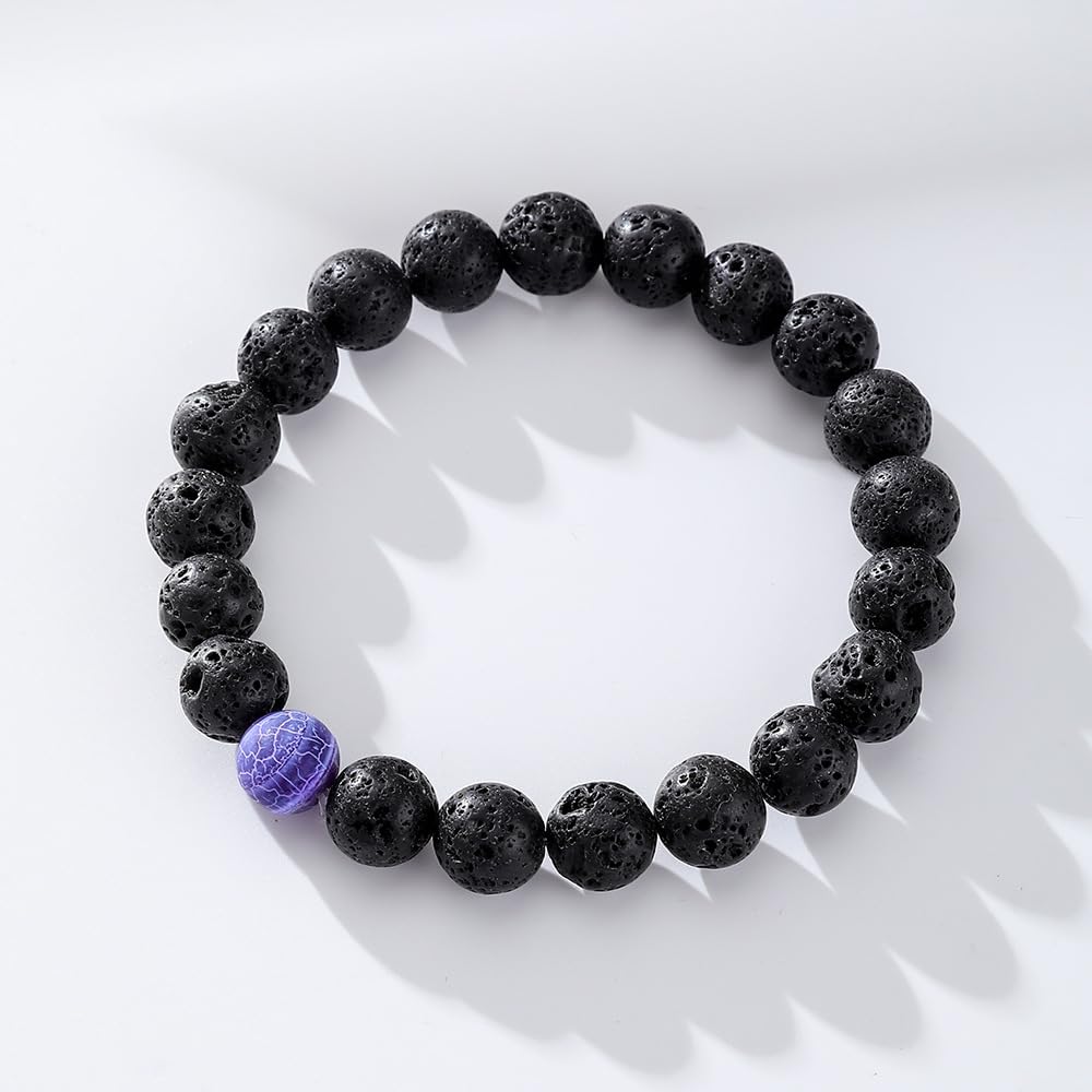 FORUBUS 2Pcs Lava Rock Beaded Bracelet Set – Essential Oil Diffuser Jewelry with Natural Stone Beads for Aromatherapy, Yoga, Meditation, and Stress Relief, Stretchy Bracelets for Women Men (purple)